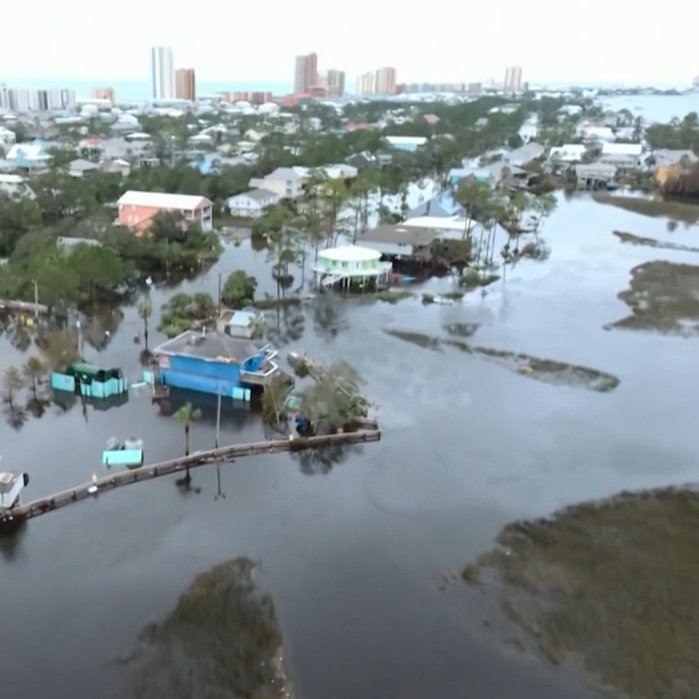 New drone video of widespread damage and flooding in Gulf Shores, Alabama