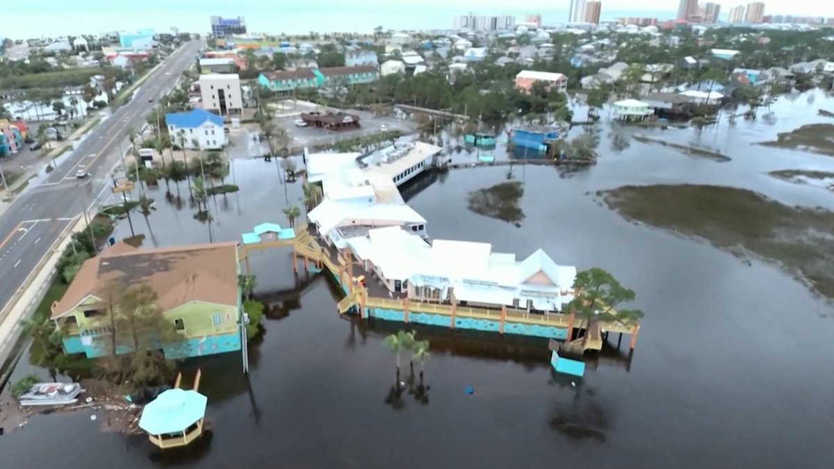 New drone video of widespread damage and flooding in Gulf Shores, Alabama