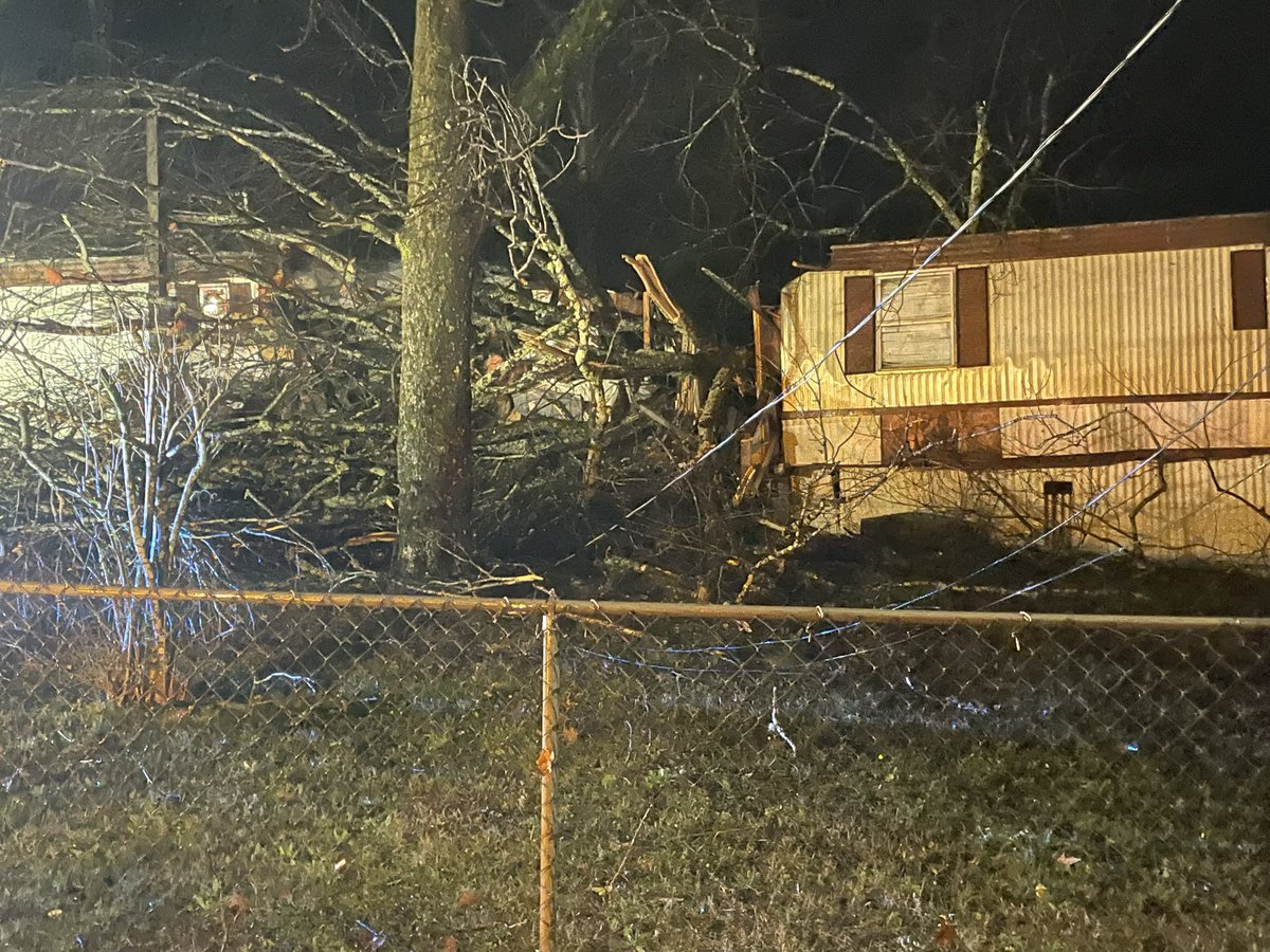 Damage in Leeds, tree down on trailer and power lines down on Cedar Avenue  