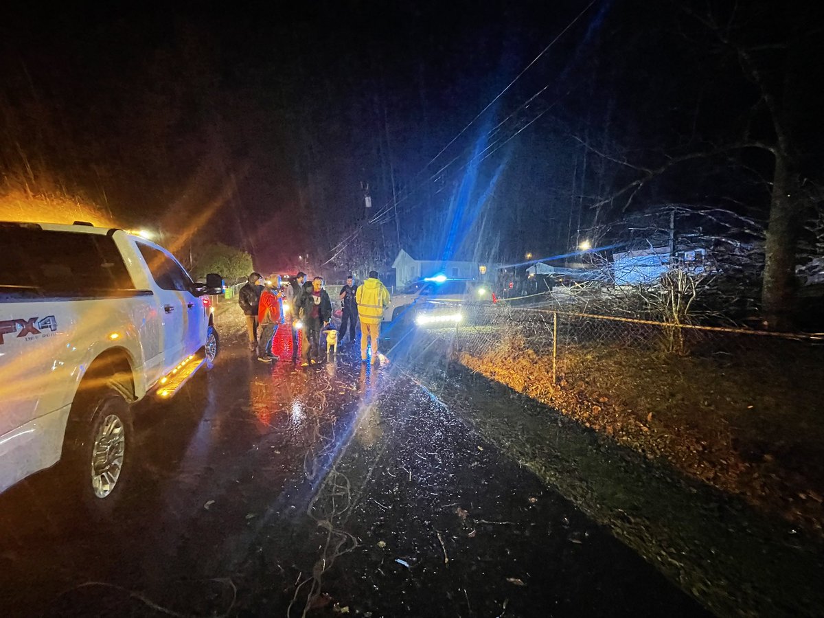 Damage in Leeds, tree down on trailer and power lines down on Cedar Avenue  