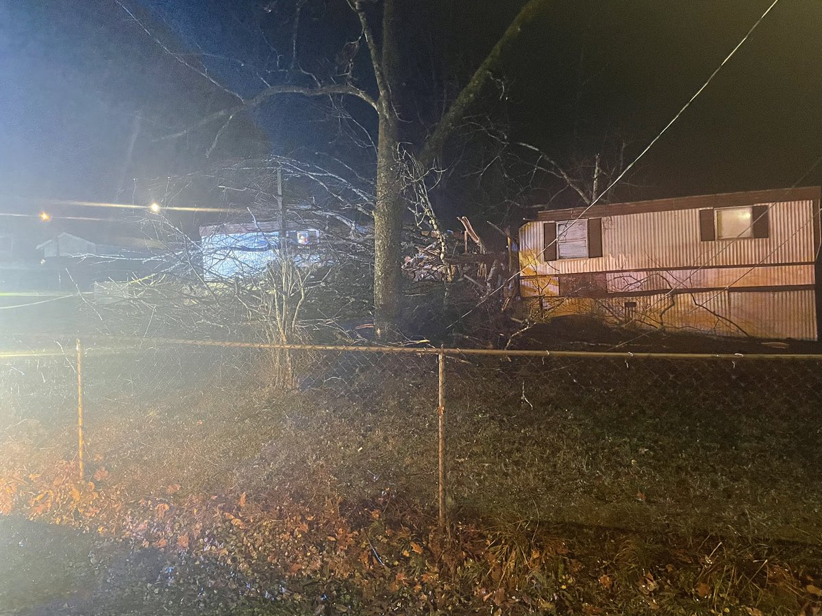 Damage in Leeds, tree down on trailer and power lines down on Cedar Avenue  