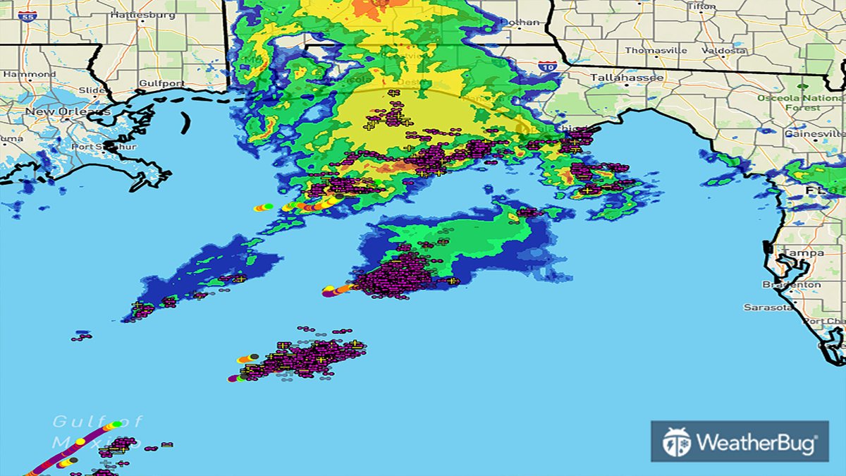 Watching thunderstorms over the Gulf of Mexico right now with rain pounding the FL Panhandle to lower Alabama. Be on alert for waterspouts and localized flash flooding