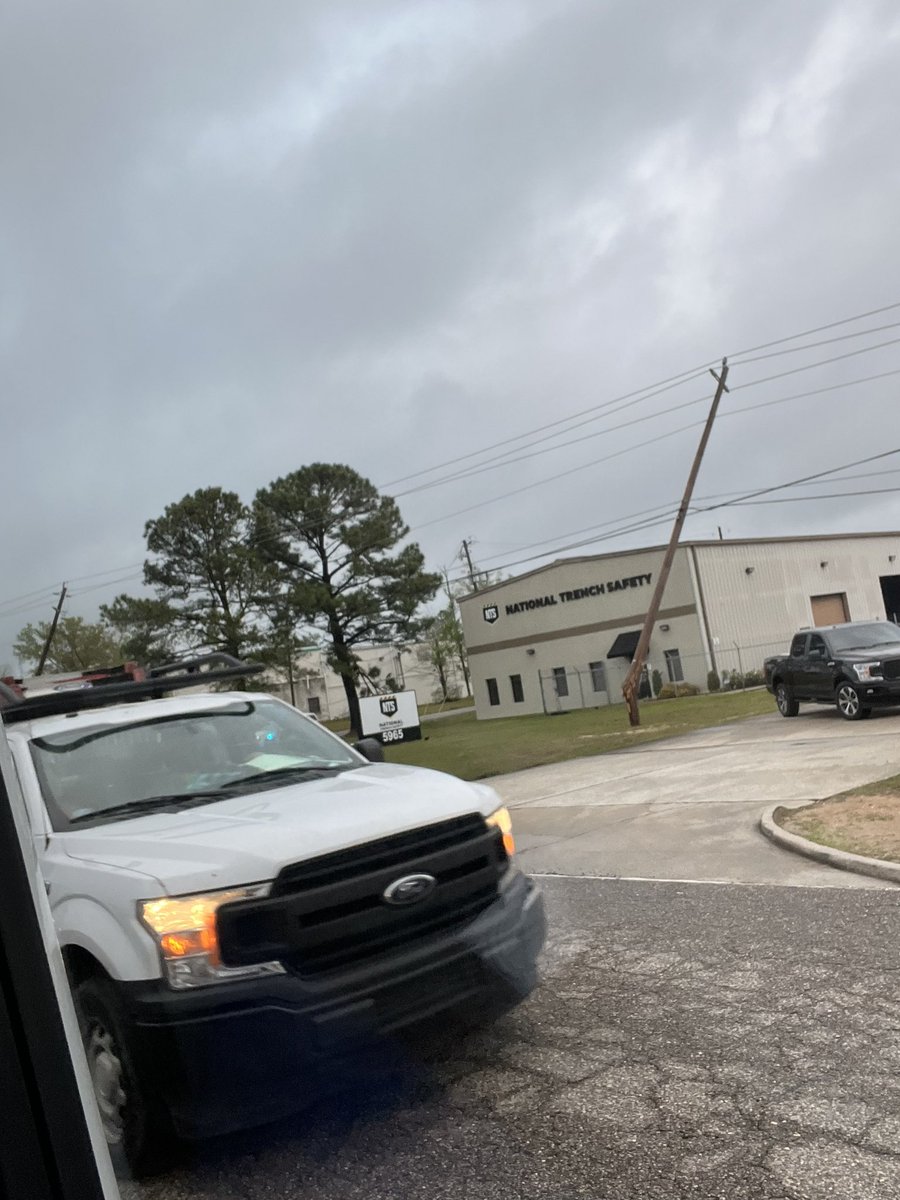 This is Theodore, Alabama Rangeline road. Lots of power polls snapped at the tops & lines down. 