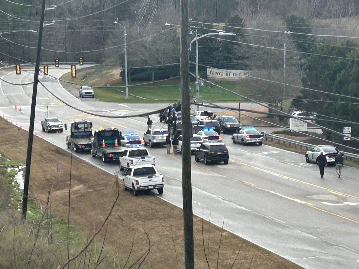 Large presence of Irondale Police and Alabama State Troopers on Grants Mill Rd near Church of the Highlands in Irondale. 