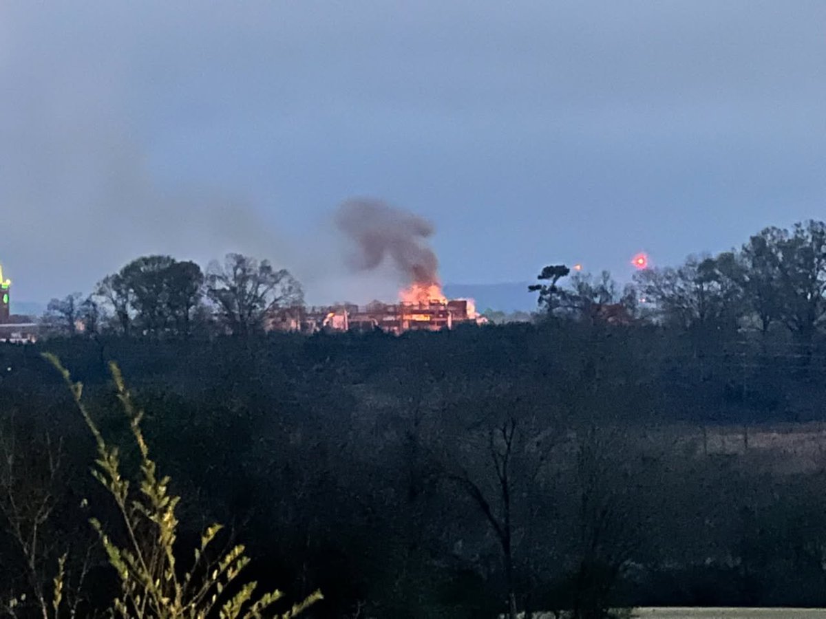 The old Goodyear plant in Gadsden is on fire