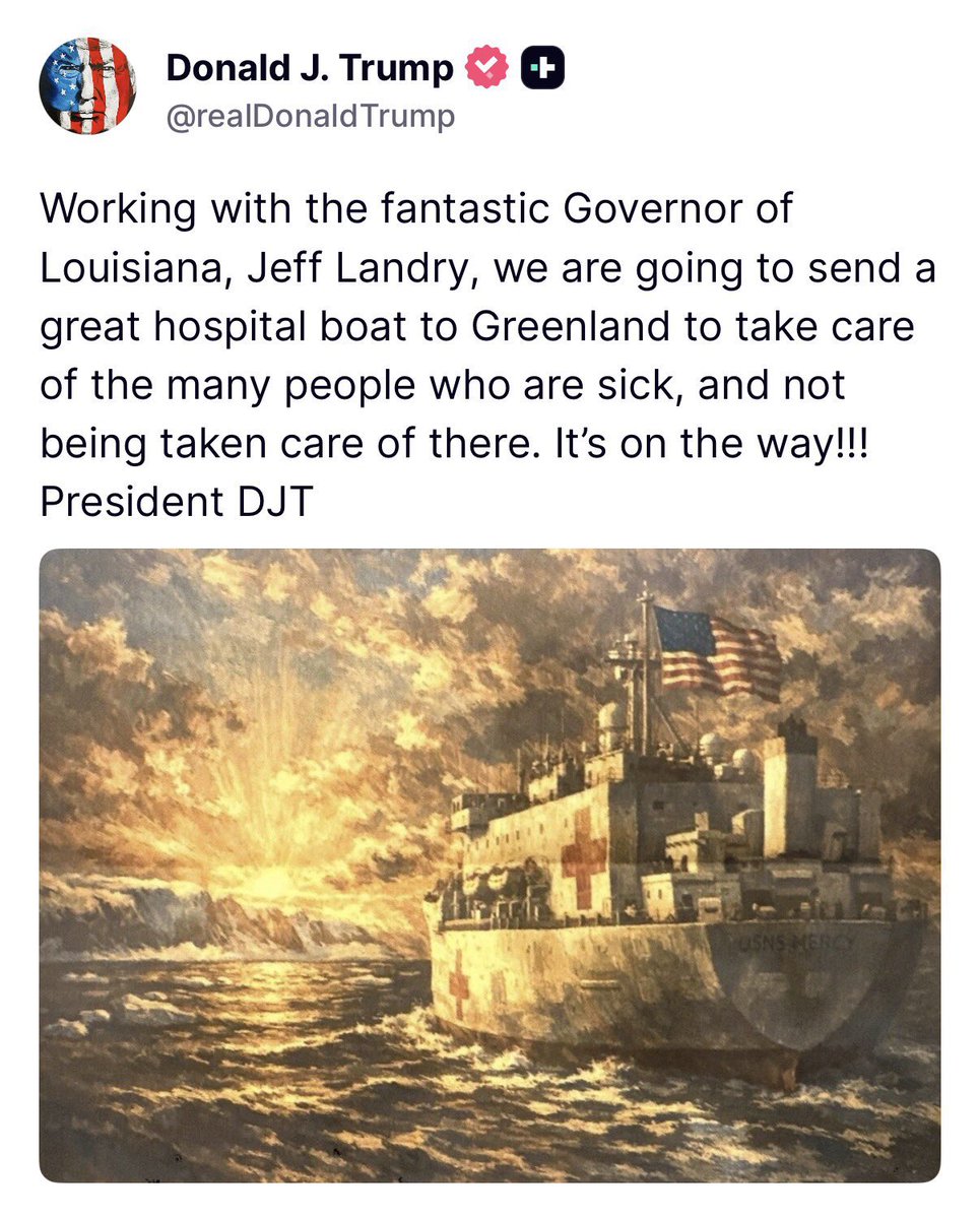 In a post earlier on Truth Social, President Donald J. Trump announced that the United States is sending a “hospital boat” to Greenland at the request of Louisiana Governor Jeff Landry, who is currently serving as the White House’s special envoy to Greenland, with the post containing a picture of the USNS Mercy (T-AH-19). Only problem is, both of the U.S. Navy’s hospital ships, USNS Mercy (T-AH-19) and her sister ship USNS Comfort (T-AH-20), are undergoing repairs at Alabama Shipyard in Mobile