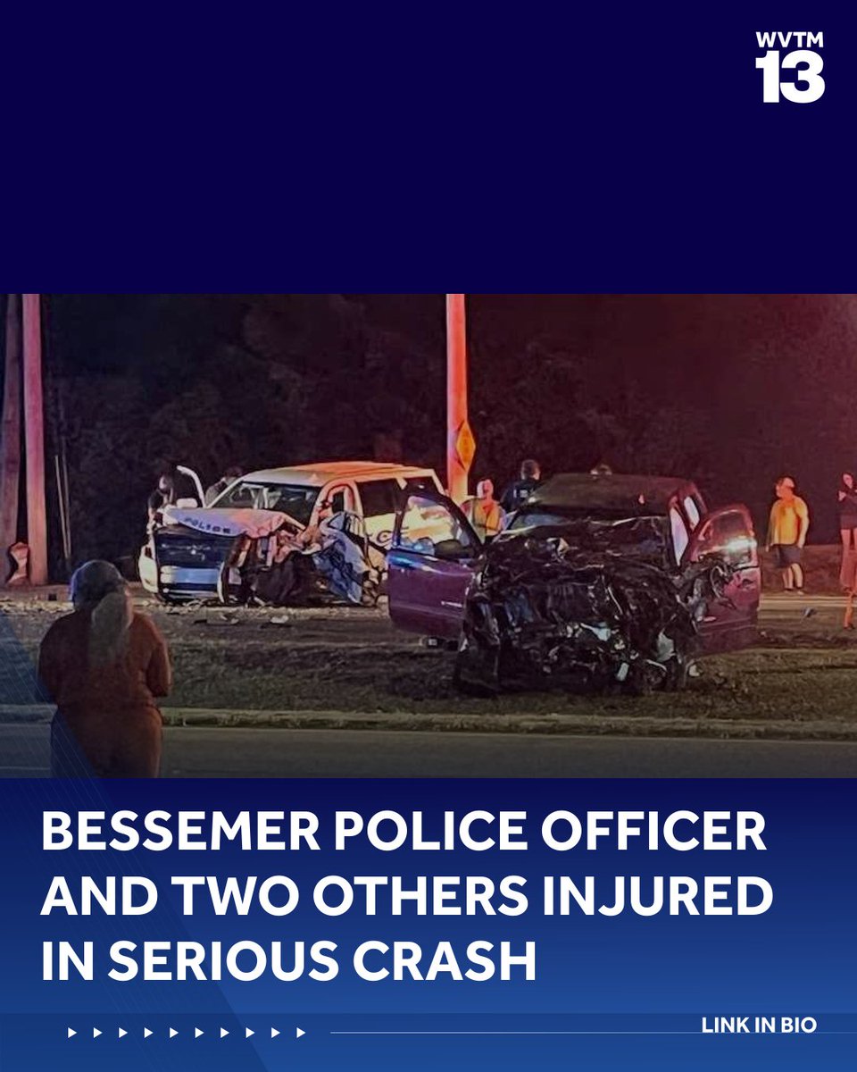 Bessemer police officer and two others injured in serious crash