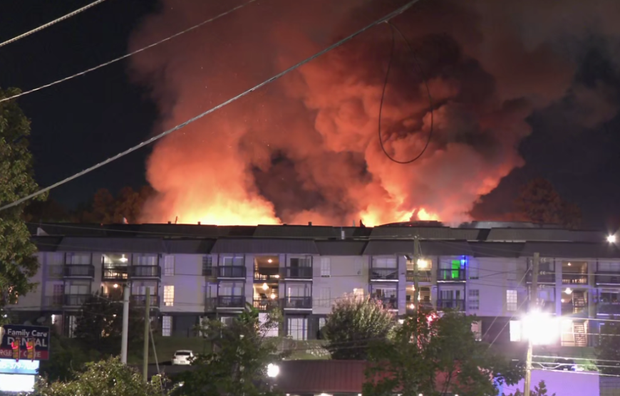 Large Apartment building burns overnight in Birmingham.